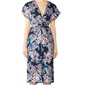 Prabal Gurung Navy Multicolor Paisley Twist-Front Dress